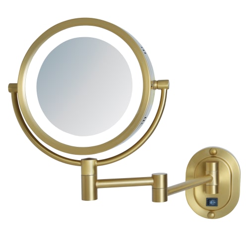 Jerdon Halo LED Light® Wall Mirror, 5x Magnification, 8" Diameter, Brushed Gold